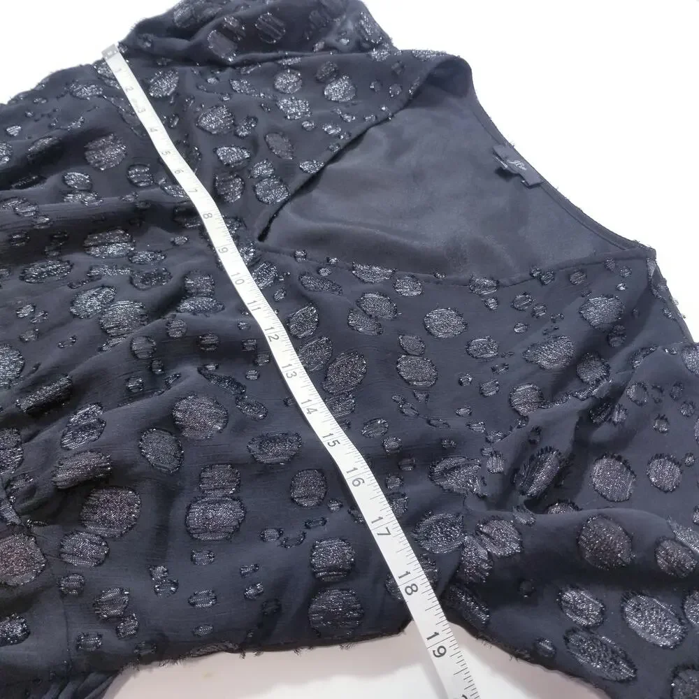 J. Crew Black Polka Metallic Dot Jacquard Blouse V-Neckline Tie Waist